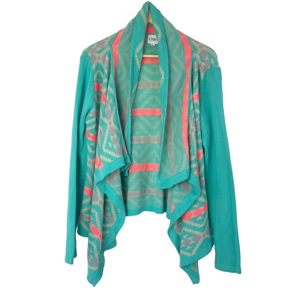 Aztec Tribal Print Mohair Blend Open Front Waterfall Knit Cardigan Sweater Large - Picture 15 of 15